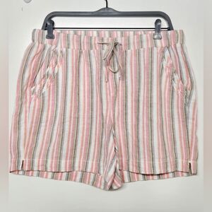 Briggs Linen Rayon Blend Elastic Waist Shorts Sz Large Pink/White/Yellow/Brown